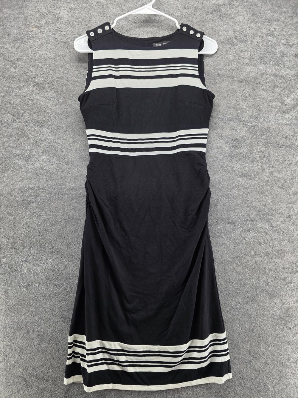 White House Black Market Dress Womens XS Black White Stripe Sheath Sleeveless